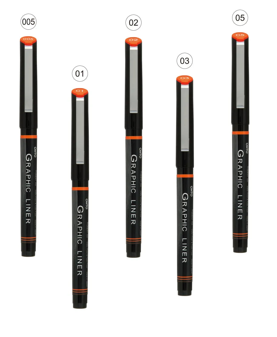 OHTO Graphic Liner CFR-150GL Rollerball Drawing Pen (Set of 5 or 6 Assorted Tip Sizes)