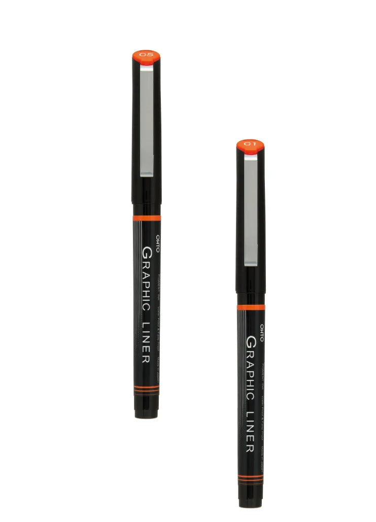OHTO Graphic Liner CFR-150GL Rollerball Drawing Pen (Set of 2 Assorted Tip Sizes with Different Tip Size Combos)