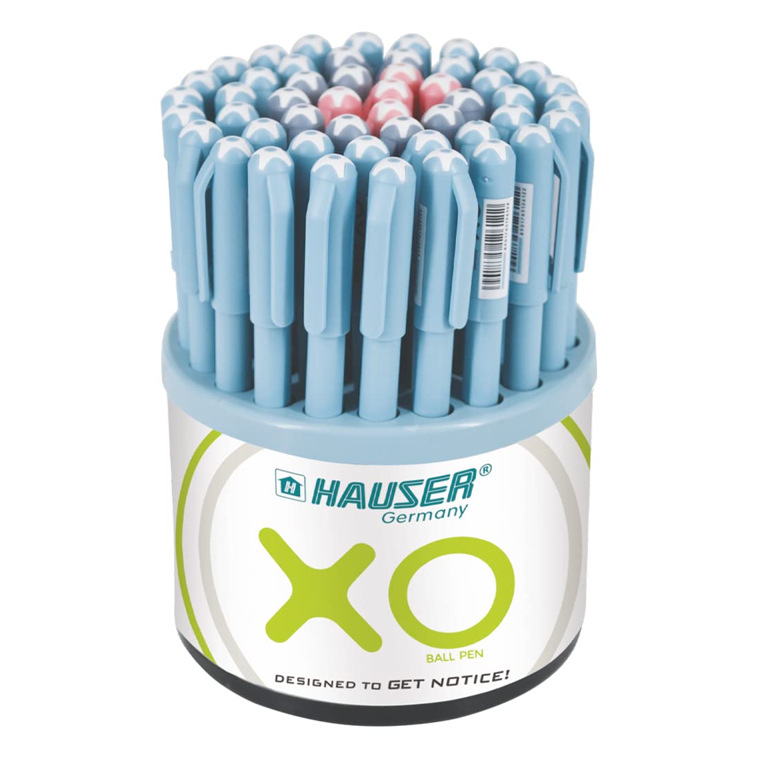 Hauser XO 0.7mm Ball Pen Tumbler | Sleek Body & Minimalistic Design | Matt Finish & Solid Body Type | Low Viscosity Ink With Ultra Durable Tip | Blue, Black & Red Ink, Pack of 50 Pens