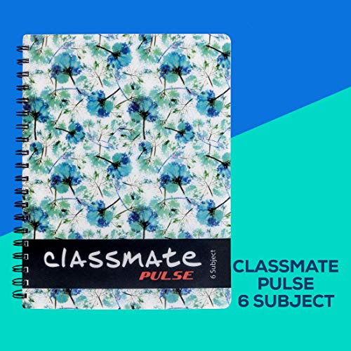 Classmate Pulse 6 Subject Spiral Notebook - Pack of 1 | Single Line | 300 Pages | 26.7cm x 20.3cm | Attractive Cover Designs (Designs might vary) | Soft Cover | Notebooks for College Students