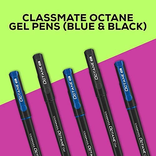 Classmate Octane- Blue and Black Gel Pens (Pack of 25)|Smooth Writing Pens|Water-Proof Ink for Smudge-Free writing|Preferred by Students for Exam & Class Notes|Study at Home Essentials