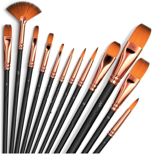 Eclet Craft Painting Brushes Set of 12 Professional Round Pointed Tip Nylon  Hair Artist Acrylic Paint Brush for Acrylic/Watercolor/Oil Painting(N)
