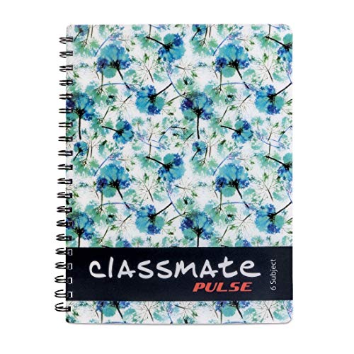 Classmate Pulse 6 Subject Spiral Notebook - Pack of 1 | Single Line | 300 Pages | 26.7cm x 20.3cm | Attractive Cover Designs (Designs might vary) | Soft Cover | Notebooks for College Students