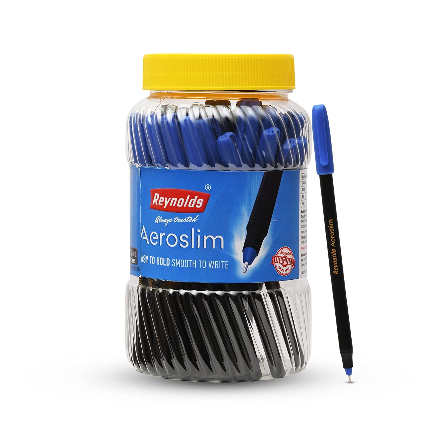 Reynolds AEROSLIM Ball Pen SET - 50 BLUE PENS WITH COMFORTABLE GRIP |BLUE BALL PENS FOR WRITING | PEN FOR STUDENTS & OFFICE STATIONERY | 0.7 mm TIP SIZE