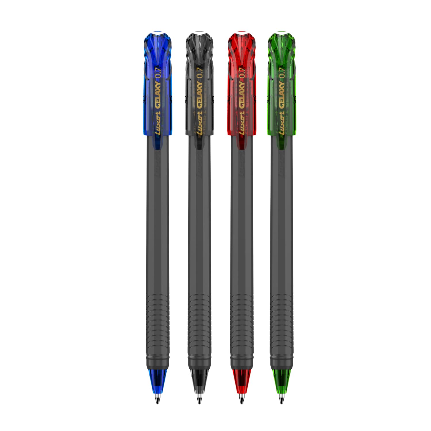 Luxor Schneider Gelaxy Gel Pen | Pack of 4 - Assorted Ink Colour | Refillable | 0.7 mm tip | Quick dry ink | German Technology | Smooth writing experience | Pens For Students