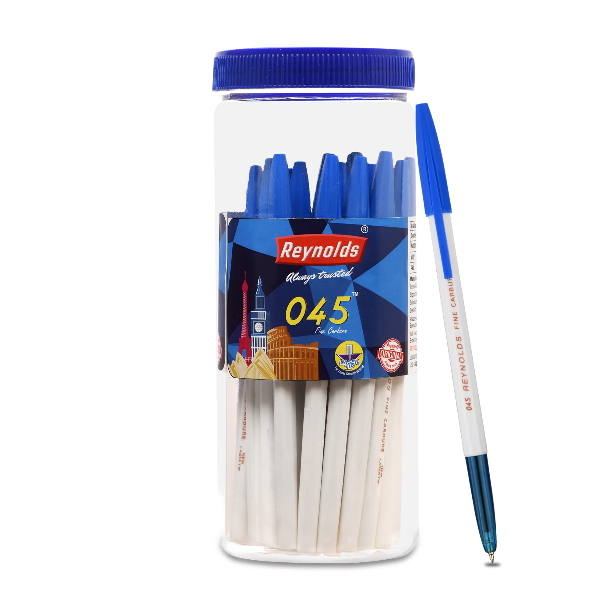 Reynolds 045 Ball Pen SET - 25 BLUE PENS WITH COMFORTABLE GRIP |BLUE BALL PENS FOR WRITING | PEN FOR STUDENTS & OFFICE STATIONERY | 0.7 mm TIP SIZE
