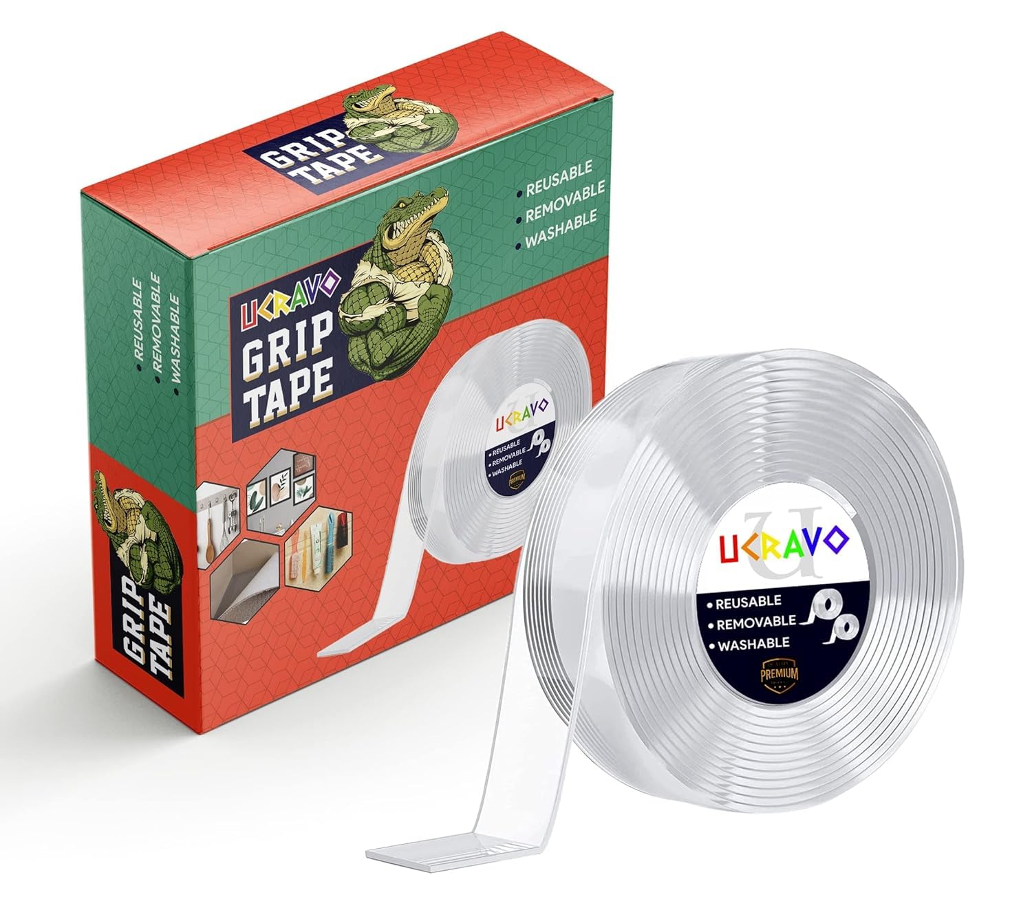 UCRAVO Double Sided Tape Heavy Duty - Multipurpose Removable Traceless Mounting Adhesive Tape for Walls,Washable Reusable Strong Sticky Strips Grip Tape