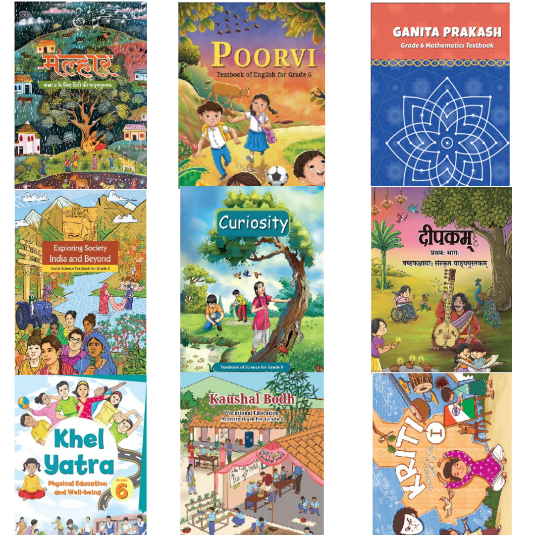 N.C.E.R.T Class-6 English Medium 9 Book's Set (With Buinding Cover)