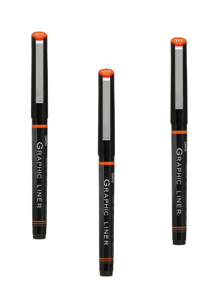 OHTO Graphic Liner CFR-150GL Rollerball Drawing Pen (Set of 3 Assorted Tip Sizes with Different Tip Size Combos)