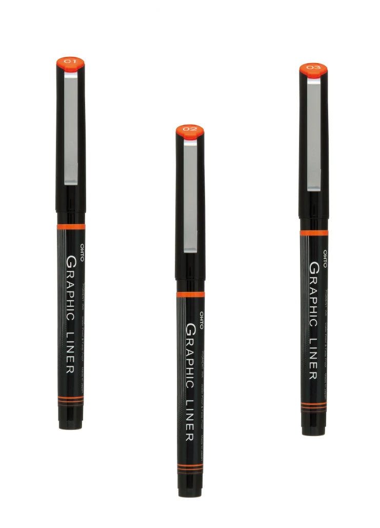 OHTO Graphic Liner CFR-150GL Rollerball Drawing Pen (Set of 3 Assorted Tip Sizes with Different Tip Size Combos)