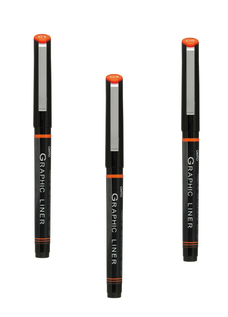 OHTO Graphic Liner CFR-150GL Rollerball Drawing Pen (Set of 3 Assorted Tip Sizes with Different Tip Size Combos)