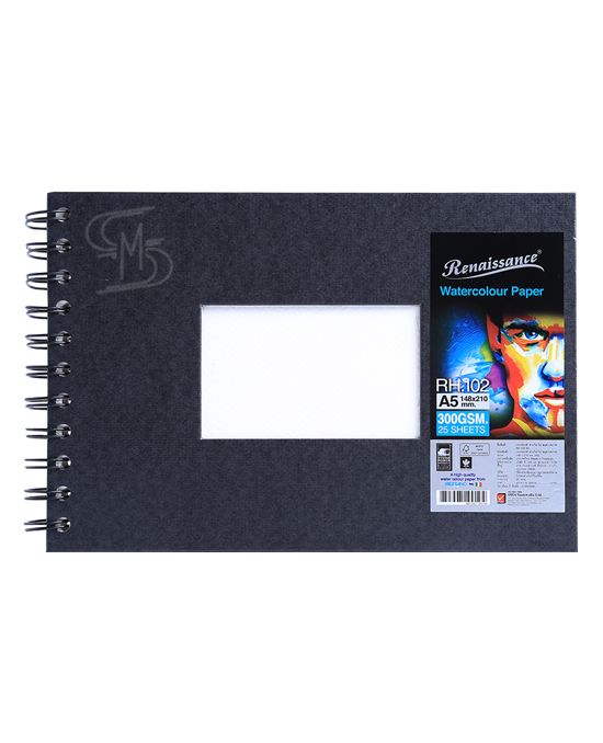 Renaissance & Fabriano A5 Size Spiral Watercolour Pad (300 GSM, 25 sheets), Model RH. 102