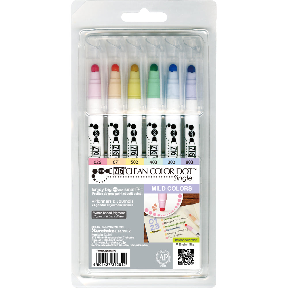 ZIG CLEAN COLOR DOT Single 6.pcs set MILD COLORS
