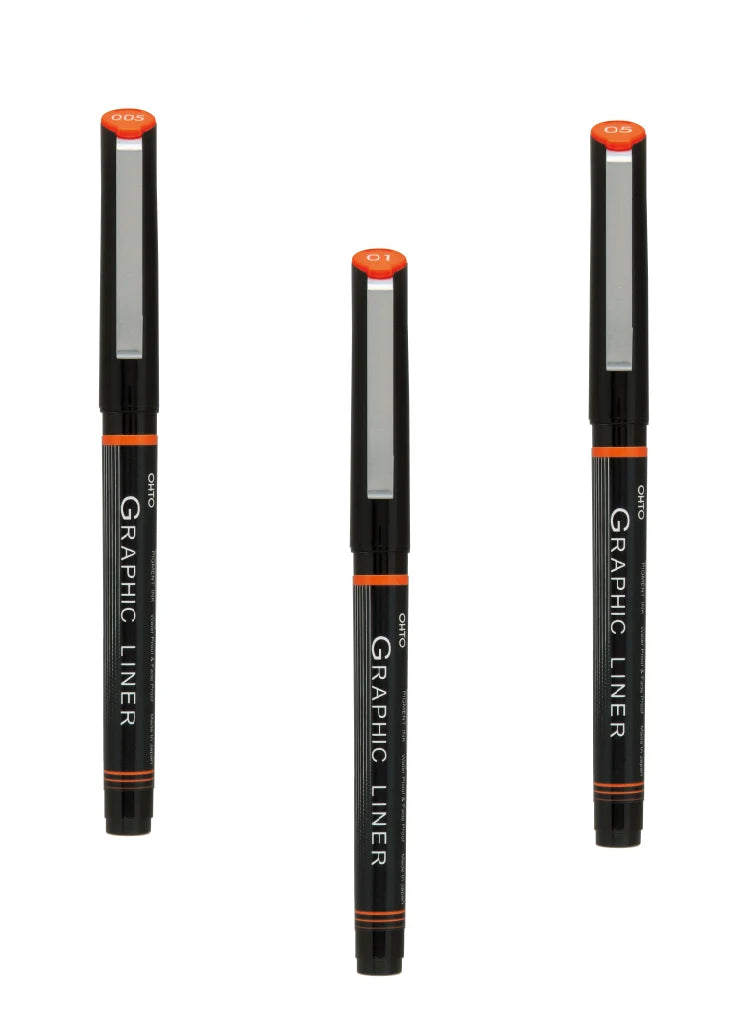 OHTO Graphic Liner CFR-150GL Rollerball Drawing Pen (Set of 3 Assorted Tip Sizes with Different Tip Size Combos)