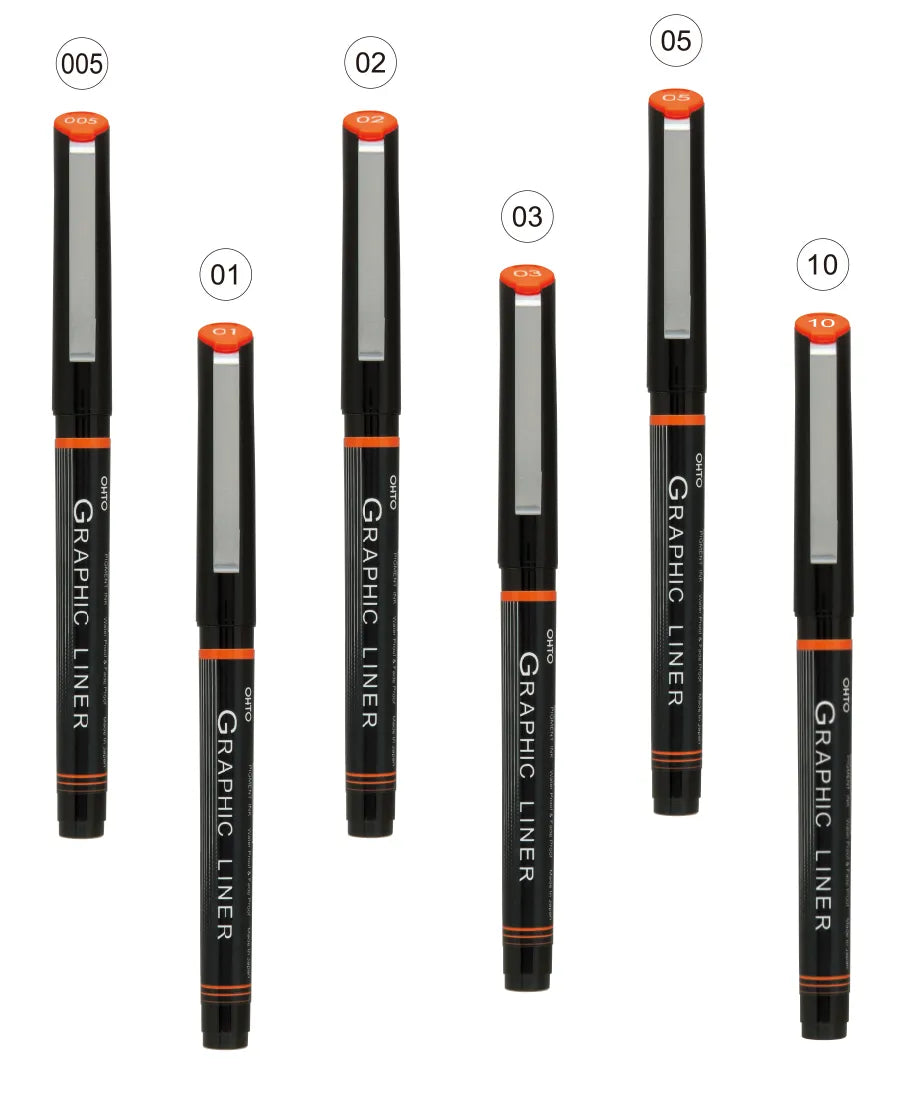 OHTO Graphic Liner CFR-150GL Rollerball Drawing Pen (Set of 5 or 6 Assorted Tip Sizes)
