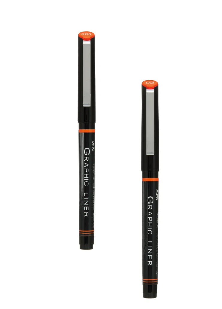 OHTO Graphic Liner CFR-150GL Rollerball Drawing Pen (Set of 2 Assorted Tip Sizes with Different Tip Size Combos)