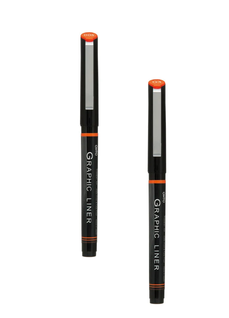 OHTO Graphic Liner CFR-150GL Rollerball Drawing Pen (Set of 2 Assorted Tip Sizes with Different Tip Size Combos)