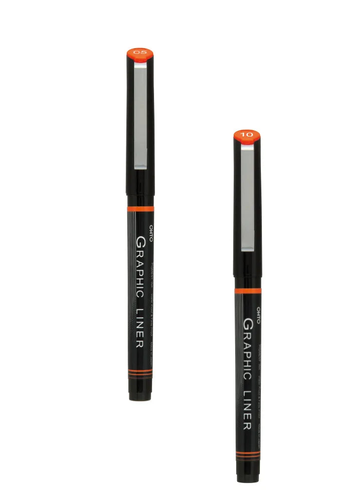 OHTO Graphic Liner CFR-150GL Rollerball Drawing Pen (Set of 2 Assorted Tip Sizes with Different Tip Size Combos)