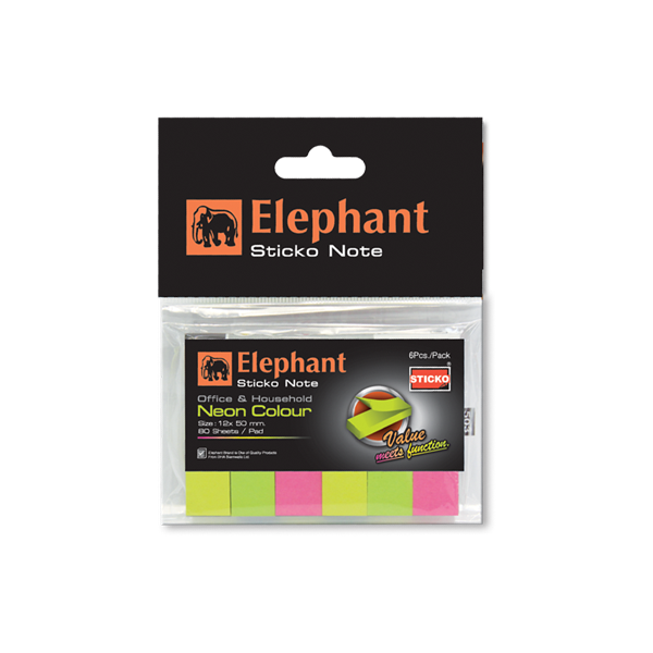 Elephant Sticky Note Index Tabs – Neon (3 Colors, Pack of 2)