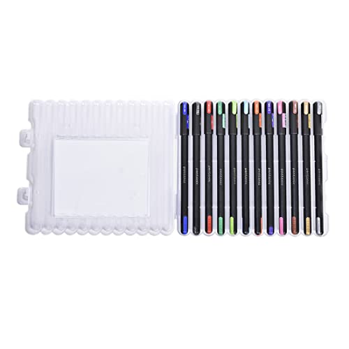 Pentonic Multicolor Gel Pen With Hard Box Case | 0.6 mm-1.0 mm | Sleek Matt Finish, Featherlite feel | Waterproof Gel Ink, Ultra- Low Viscosity Ink | Black Body, 12 Pcs Set