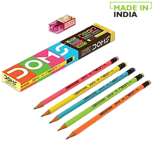 Doms Neon HB Rubber Tip Pencil (Pack Of 5)