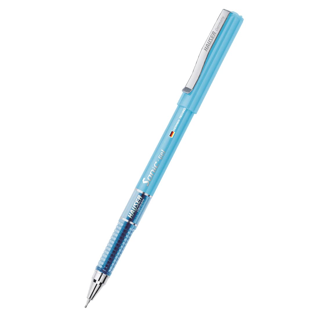 Hauser Sonic 0.55mm Gel Pen Box Pack | Attractive Foiled Body | Stylish Metal Clip | Refillable & Waterproof Gel Ink | German Technology For Smooth & Effortless Writing | Blue Ink, Set of 10 Gel Pens