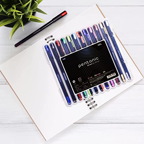 Pentonic Multicolor Gel Pen With Hard Box Case | 0.6 mm-1.0 mm | Sleek Matt Finish, Featherlite feel | Waterproof Gel Ink, Ultra- Low Viscosity Ink | Black Body, 12 Pcs Set