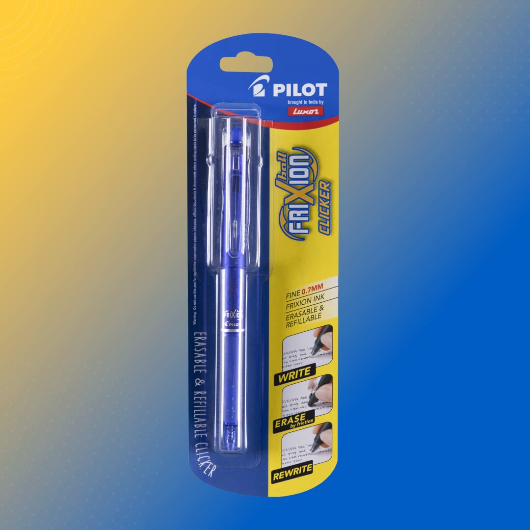 Pilot Frixion Clicker 0.7mm Fine Point Roller Ball Pen with Comfortable Dimpled Grip & Inbuild Eraser | Blue Ink, 1 pcs
