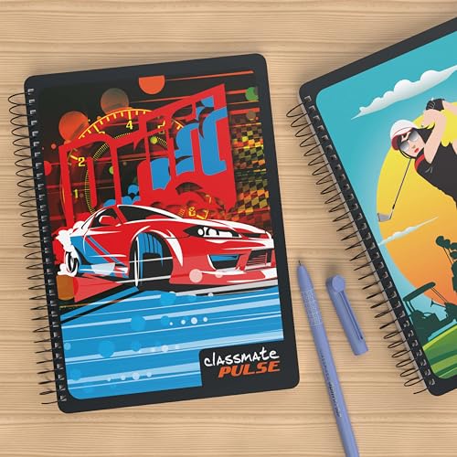 Classmate Pulse Single Subject Spiral Notebook - Pack of 1 | Single Line | 200 Pages | 24.0cm x 18.0cm | Attractive Cover Designs | Soft Cover | Notebooks for College Students