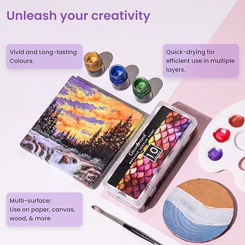 GRANOTONE Venezia Metallica Colors Kit - 10 Vibrant Water-Based, Non-Toxic Shades with Shimmering Effect, 15ml Each - Perfect for Artists & Crafters