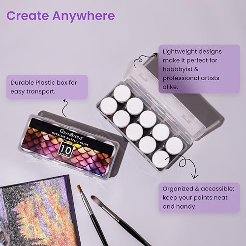 GRANOTONE Venezia Metallica Colors Kit - 10 Vibrant Water-Based, Non-Toxic Shades with Shimmering Effect, 15ml Each - Perfect for Artists & Crafters