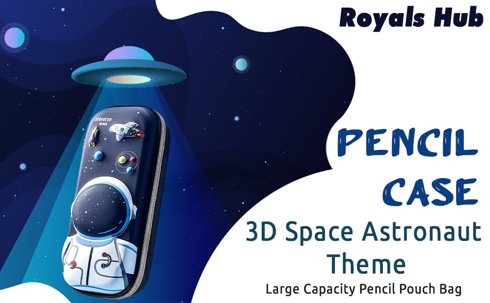 Royals hub 3D Cover Eva Space Astronaut Theme Pencil Case Large Capacity Pencil Pouch Bag Compass School Pouch Organizer For Students Kids Stylish Pen Holder Pouch Stationery Box - Canvas, Multicolor