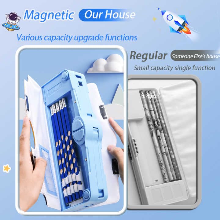 PRIME DEALS Multi-Functional Pencil Box For Kids, Space Boys, Kids Boys & Girls, Magnetic Boys, Space Theme Gifts Kids Accessories. (Astronaut, Plastic, Blue)