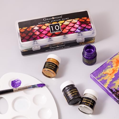 GRANOTONE Venezia Metallica Colors Kit - 10 Vibrant Water-Based, Non-Toxic Shades with Shimmering Effect, 15ml Each - Perfect for Artists & Crafters