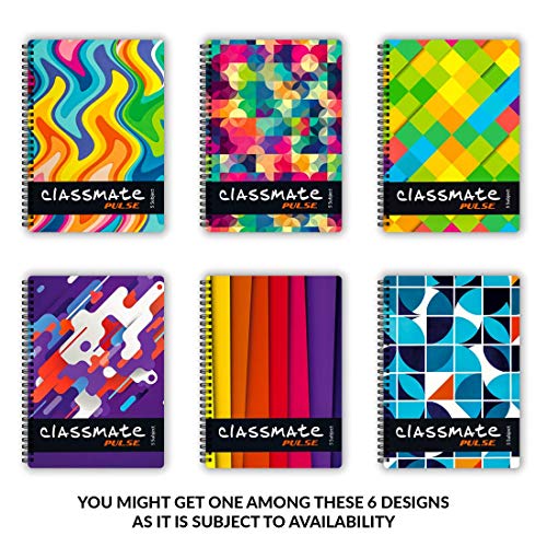 Classmate Pulse 6 Subject Spiral Notebook - Pack of 1 | Single Line | 300 Pages | 26.7cm x 20.3cm | Attractive Cover Designs (Designs might vary) | Soft Cover | Notebooks for College Students