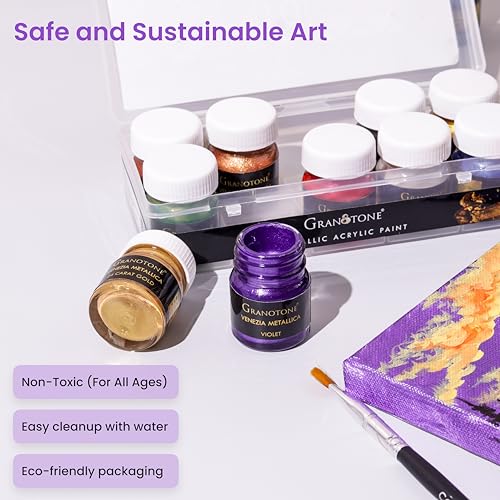 GRANOTONE Venezia Metallica Colors Kit - 10 Vibrant Water-Based, Non-Toxic Shades with Shimmering Effect, 15ml Each - Perfect for Artists & Crafters