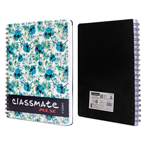 Classmate Pulse 6 Subject Spiral Notebook - Pack of 1 | Single Line | 300 Pages | 26.7cm x 20.3cm | Attractive Cover Designs (Designs might vary) | Soft Cover | Notebooks for College Students