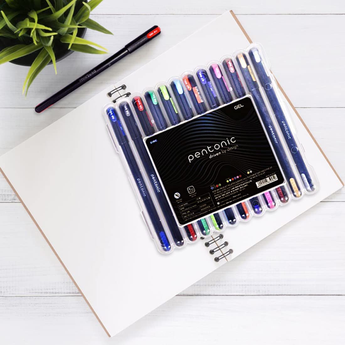 Pentonic Multicolor Gel Pen With Hard Box Case | 0.6 mm-1.0 mm | Sleek Matt Finish, Featherlite feel | Waterproof Gel Ink, Ultra- Low Viscosity Ink | Black Body, 12 Pcs Set