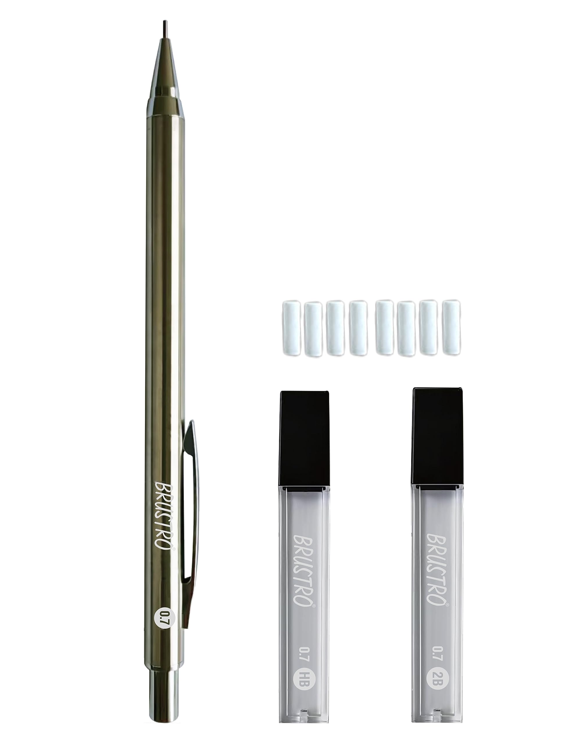 BRUSTRO Mechanical Pencil Set | HB-20 leads, 2B-20 leads,Spare eraser 8 units|Tip size 0.7 mm | Ideal for Students,Adults, Home, School, Office, Stationery Use |Writing, Sketching, Drawing,Mandala Art
