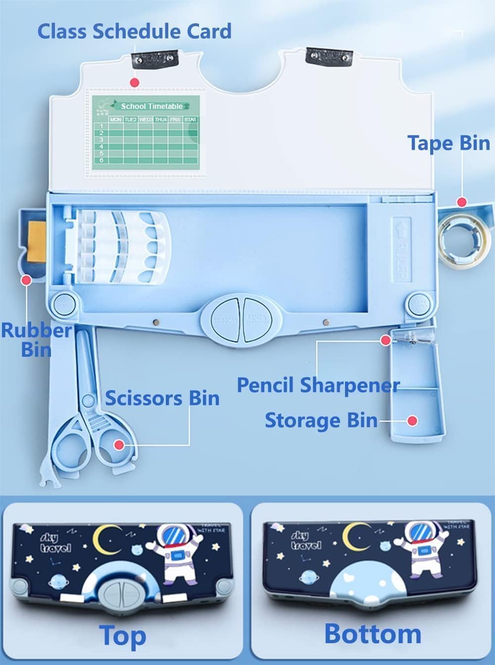 PRIME DEALS Multi-Functional Pencil Box For Kids, Space Boys, Kids Boys & Girls, Magnetic Boys, Space Theme Gifts Kids Accessories. (Astronaut, Plastic, Blue)