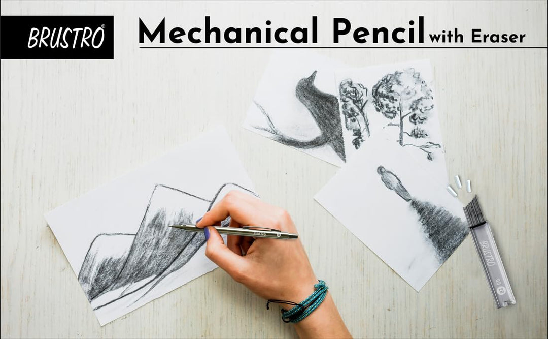 BRUSTRO Mechanical Pencil Set | HB-20 leads, 2B-20 leads,Spare eraser 8 units|Tip size 0.7 mm | Ideal for Students,Adults, Home, School, Office, Stationery Use |Writing, Sketching, Drawing,Mandala Art
