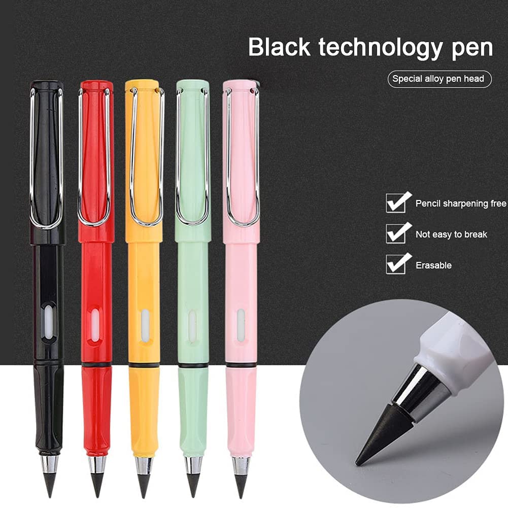HUBTURE Everlasting Pencil Infinite Pencil, Infinity Pencil With Eraser, Inkless Magic Pencils, Portable Reusable Erasable Writing Pencil (4 Pcs), Black