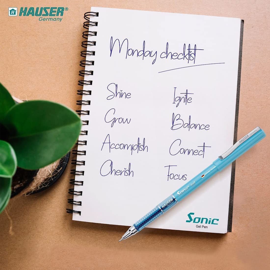 Hauser Sonic 0.55mm Gel Pen Box Pack | Attractive Foiled Body | Stylish Metal Clip | Refillable & Waterproof Gel Ink | German Technology For Smooth & Effortless Writing | Blue Ink, Set of 10 Gel Pens