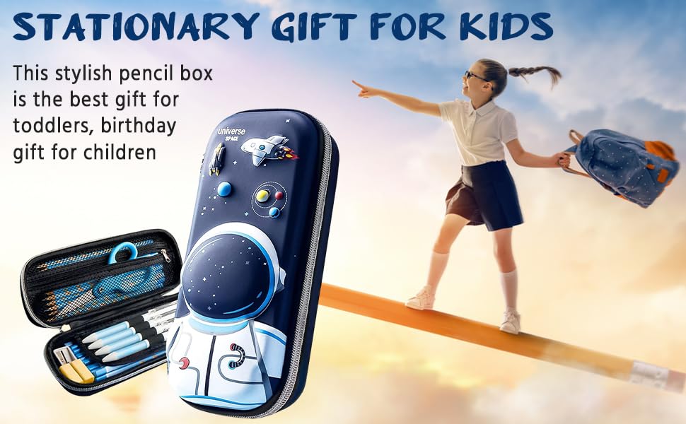 Royals hub 3D Cover Eva Space Astronaut Theme Pencil Case Large Capacity Pencil Pouch Bag Compass School Pouch Organizer For Students Kids Stylish Pen Holder Pouch Stationery Box - Canvas, Multicolor