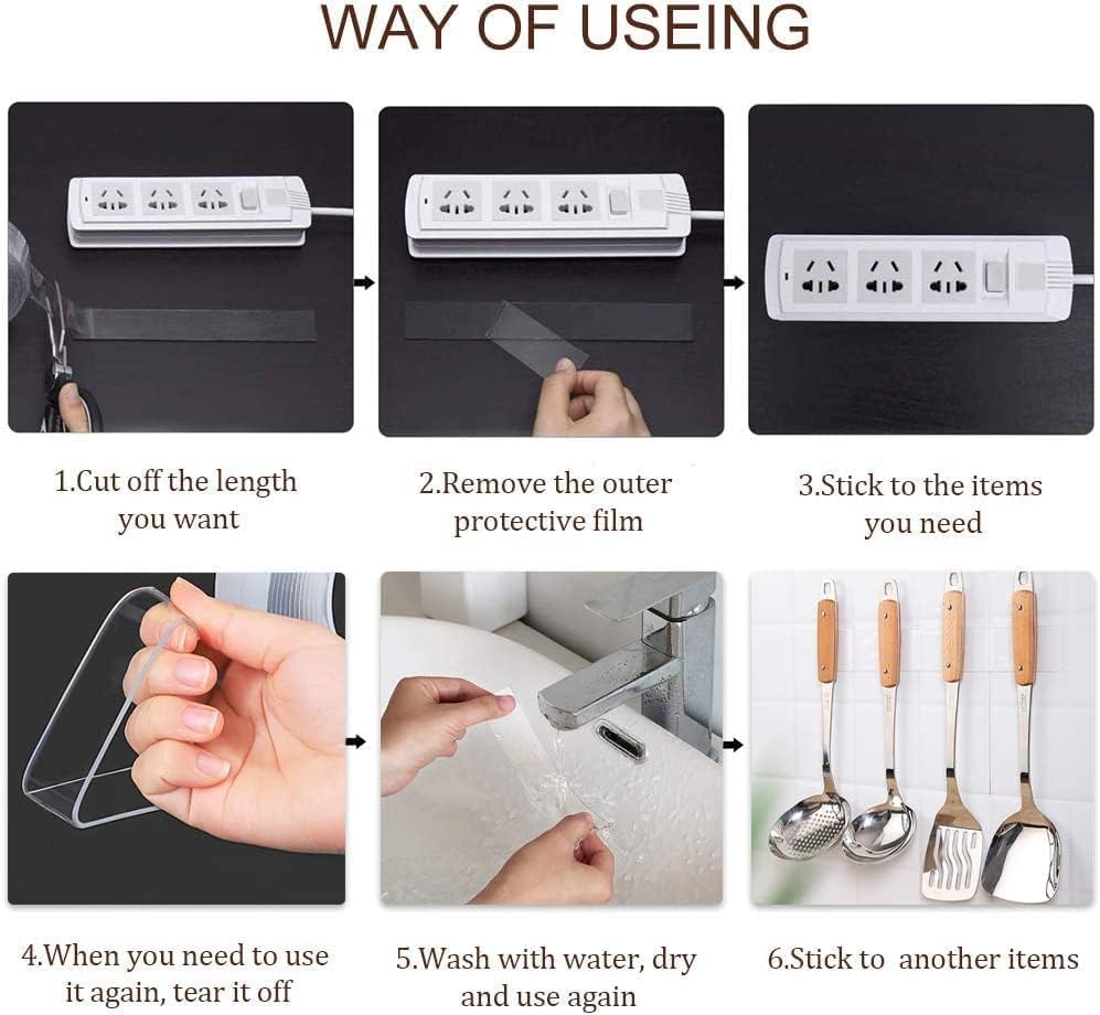 UCRAVO Double Sided Tape Heavy Duty - Multipurpose Removable Traceless Mounting Adhesive Tape for Walls，Washable Reusable Strong Sticky Strips Grip Tape