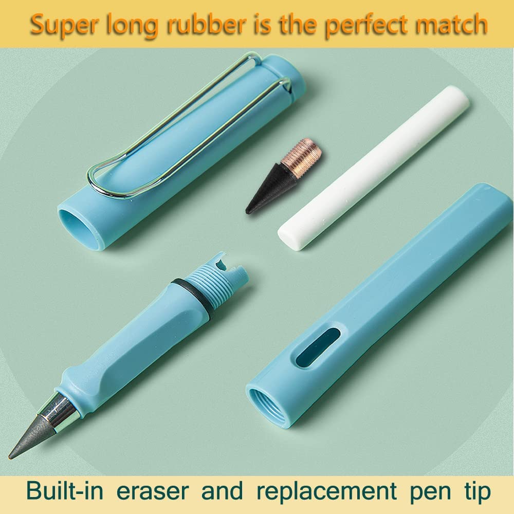 HUBTURE Everlasting Pencil Infinite Pencil, Infinity Pencil With Eraser, Inkless Magic Pencils, Portable Reusable Erasable Writing Pencil (4 Pcs), Black