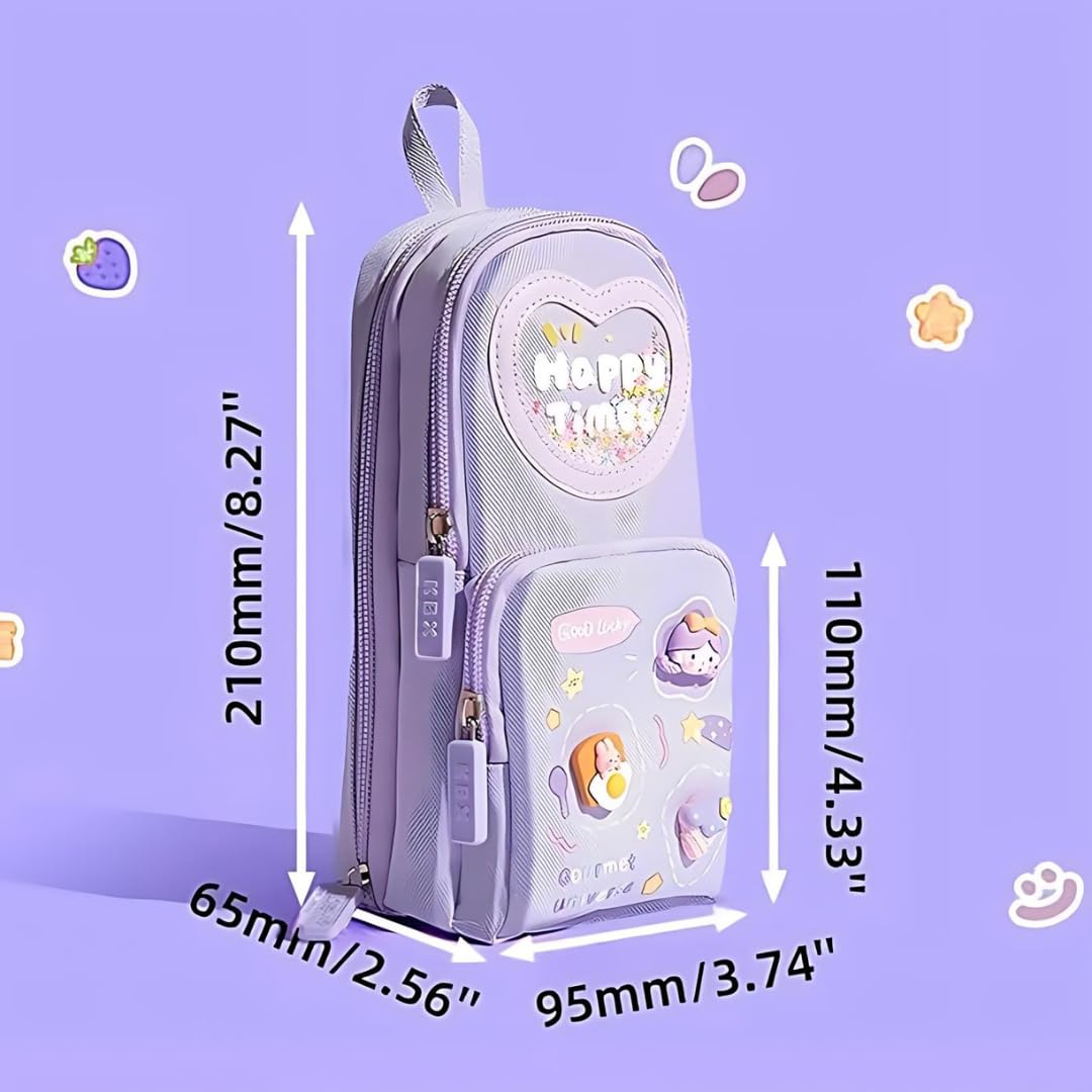 Pencil Pouch for Girls, Pen Pencil Pouch Stationery Organizer School, Pencil Box Girls Boys, Pencil Pouch Aesthetic for Kids, Large Capacity Pencil Case with 3 Layers 6 Compartments (Purple)