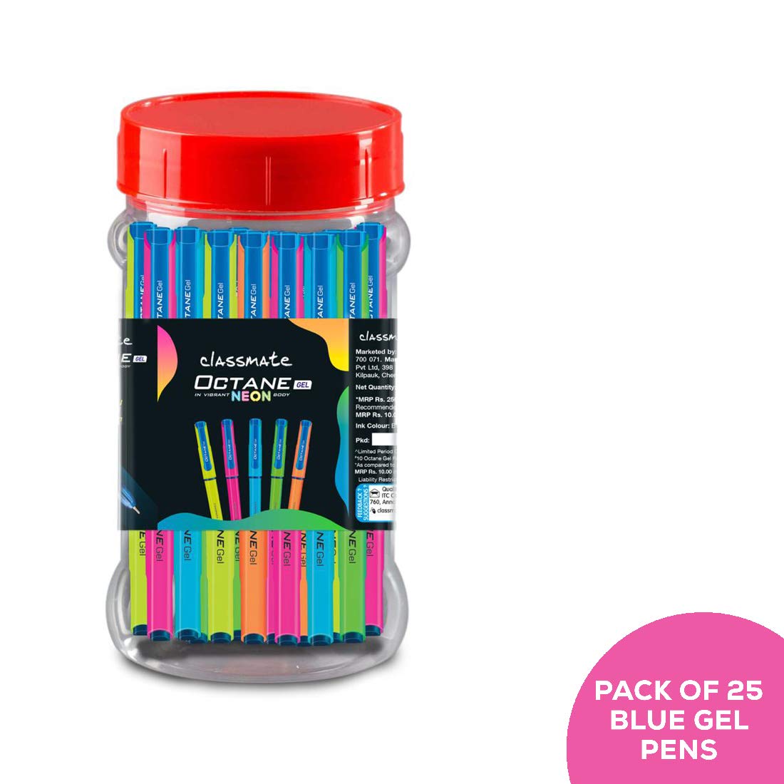 Classmate Octane Neon- Blue Gel Pens (Pack of 5)|Smooth Writing Pens|Water-Proof Ink for Smudge-Free writing|Attractive Neon Body Colours|Preferred by Students for Exam & Class Notes