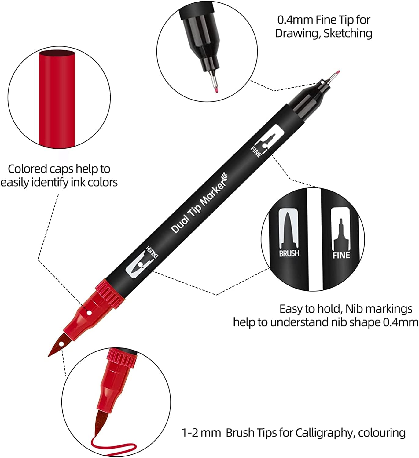 Wynhard Brush Pen Set Sketch Pen Set Drawing Pen Dual Tip Brush Pens Markers for Drawing Brush Pens 24 Shades Art Markers Set Fineliner Color Pens Water Based Marker for Calligraphy Drawing Sketching