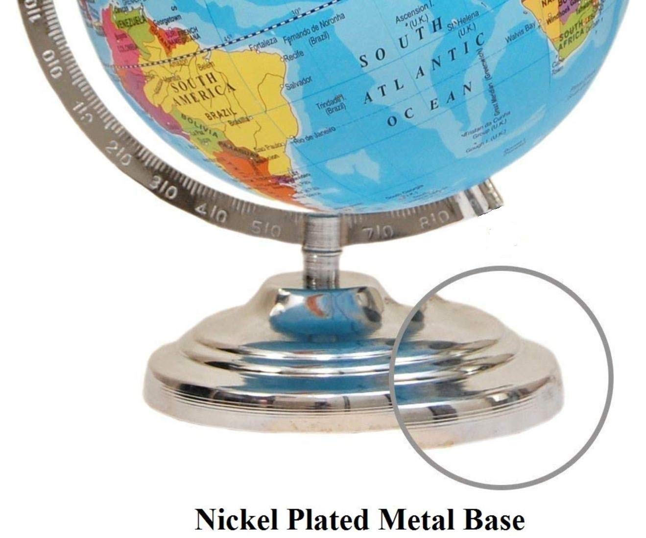 GeoKraft Globe Educational Globe 10 inches height and 8 Inches diameter Rotating World Globe with Steel Finish Arc and Base/World Globe/Home Decor/Office Decor/Gift Item (Blue)